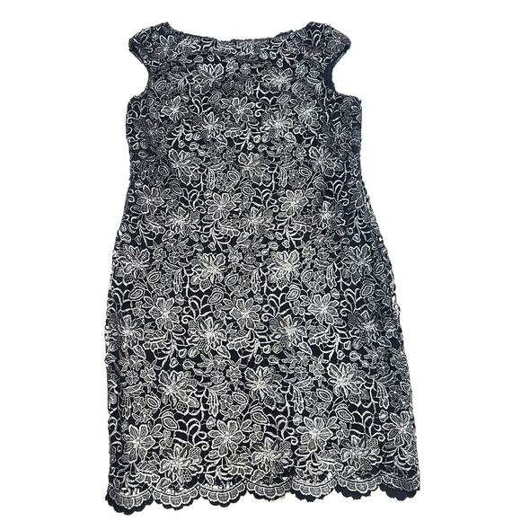 Lauren Ralph Lauren dress women's size 14 black floral lace Sleeveless sheath - Picture 3 of 9